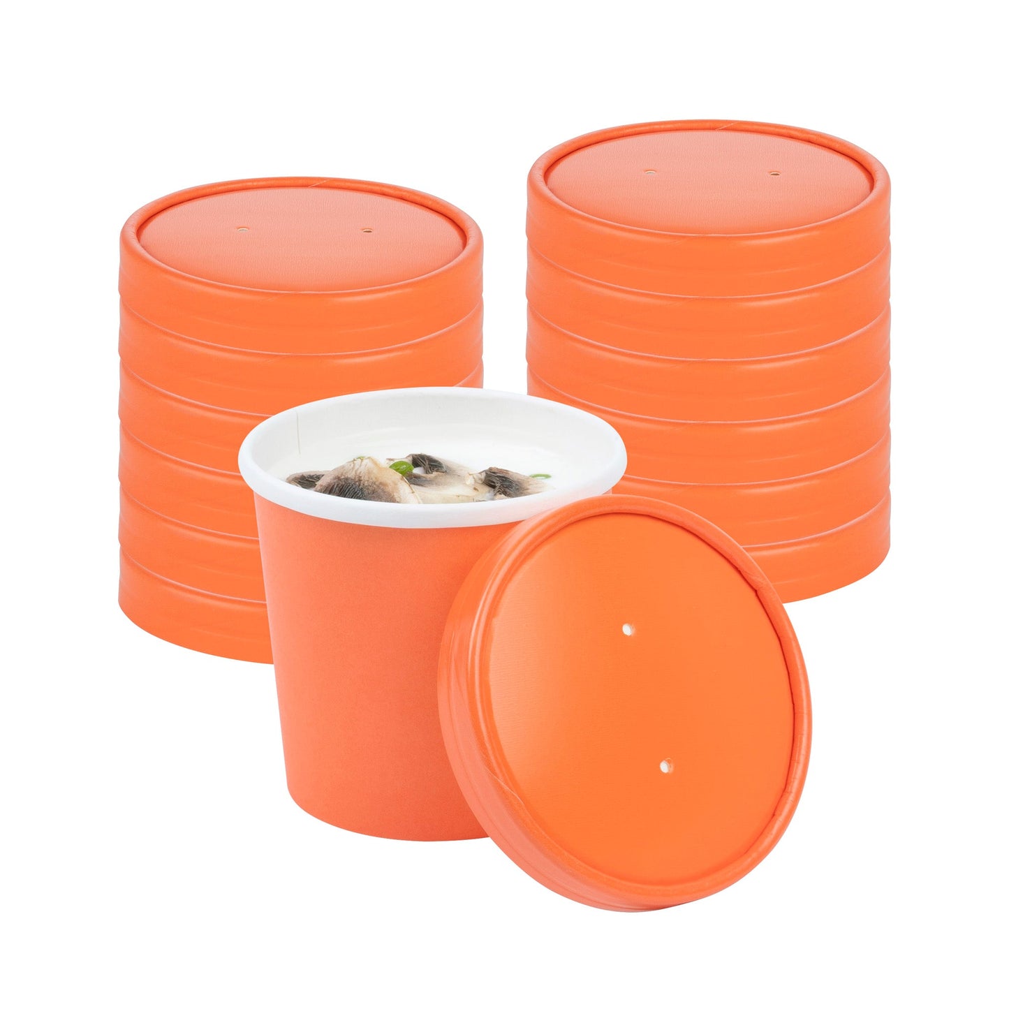 Bio Tek Round Tangerine Orange Paper Soup Container Lid - Fits 12 oz - 200 count box
