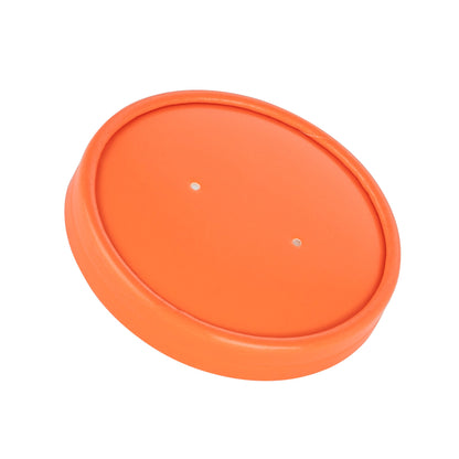 Bio Tek Round Tangerine Orange Paper Soup Container Lid - Fits 12 oz - 25 count box