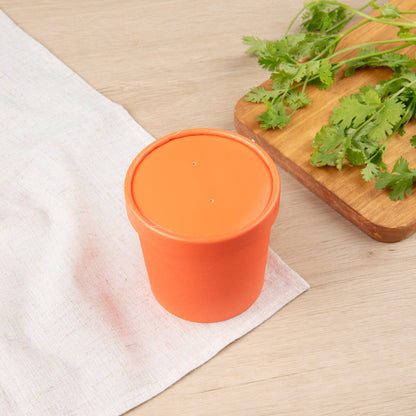 Bio Tek Round Tangerine Orange Paper Soup Container Lid - Fits 12 oz - 25 count box