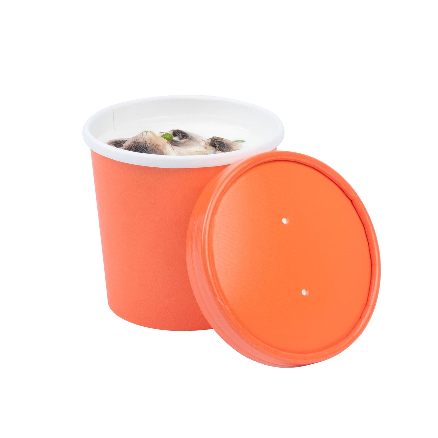 Bio Tek Round Tangerine Orange Paper Soup Container Lid - Fits 12 oz - 25 count box