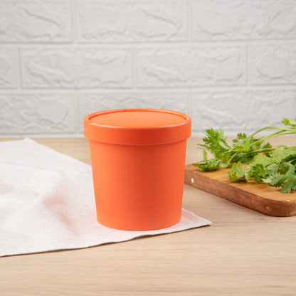 Bio Tek Round Tangerine Orange Paper Soup Container Lid - Fits 12 oz - 25 count box