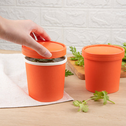 Bio Tek Round Tangerine Orange Paper Soup Container Lid - Fits 12 oz - 25 count box