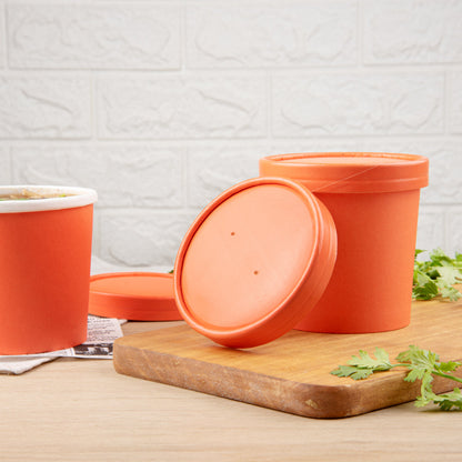 Bio Tek Round Tangerine Orange Paper Soup Container Lid - Fits 12 oz - 25 count box