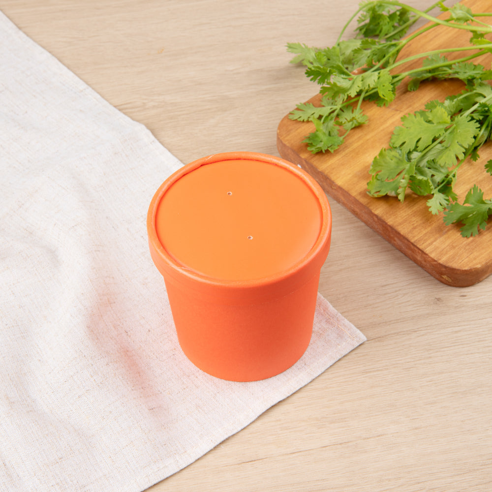 Bio Tek Round Tangerine Orange Paper Soup Container Lid - Fits 12 oz - 200 count box