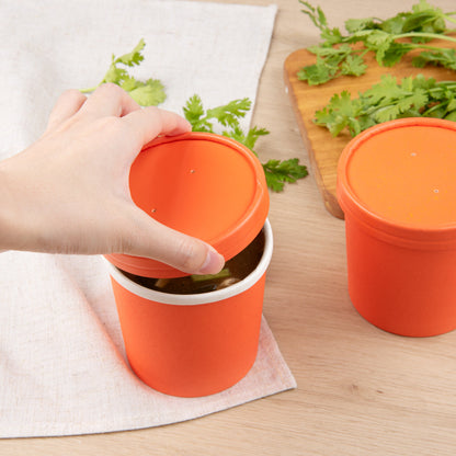 Bio Tek Round Tangerine Orange Paper Soup Container Lid - Fits 12 oz - 200 count box