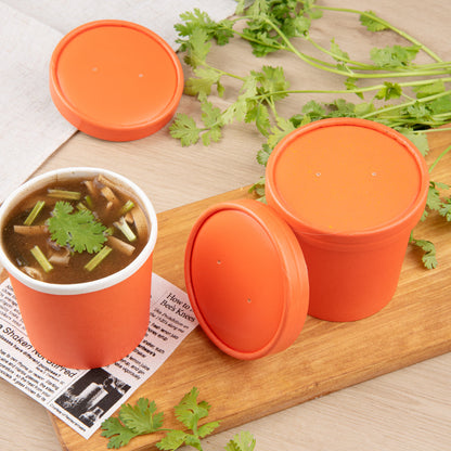 Bio Tek Round Tangerine Orange Paper Soup Container Lid - Fits 12 oz - 200 count box