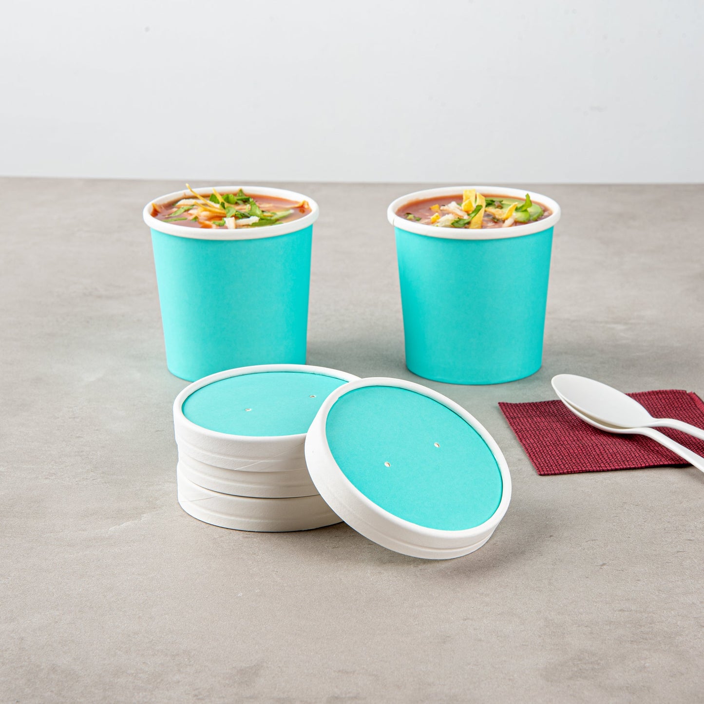Bio Tek Round Turquoise Paper Soup Container Lid - Fits 12 oz - 200 count box