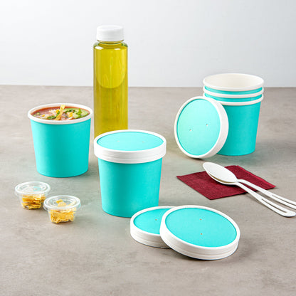 Bio Tek Round Turquoise Paper Soup Container Lid - Fits 12 oz - 200 count box
