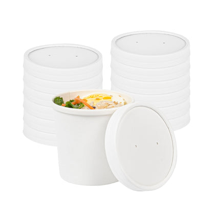 Bio Tek Round White Paper Soup Container Lid - Fits 8 and 12 oz - 25 count box