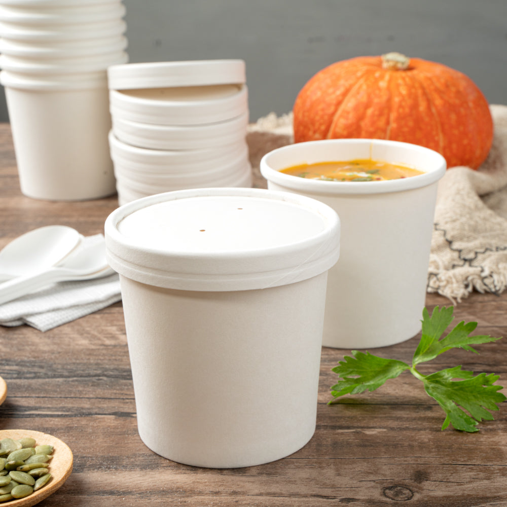 Bio Tek Round White Paper Soup Container Lid - Fits 8 and 12 oz - 25 count box