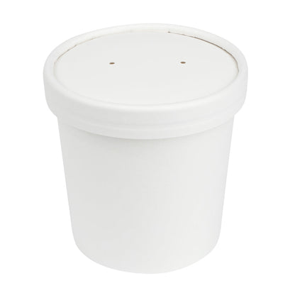 Bio Tek Round White Paper Soup Container Lid - Fits 8 and 12 oz - 25 count box