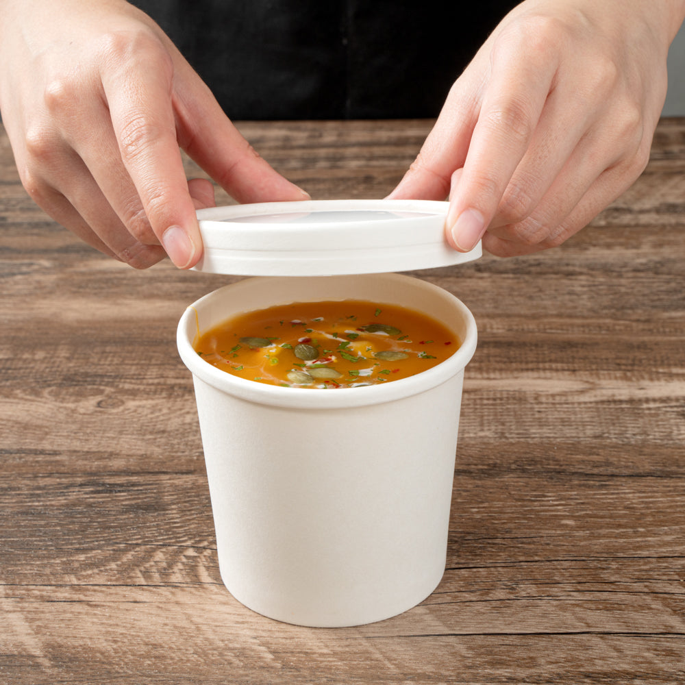 Bio Tek Round White Paper Soup Container Lid - Fits 8 and 12 oz - 25 count box