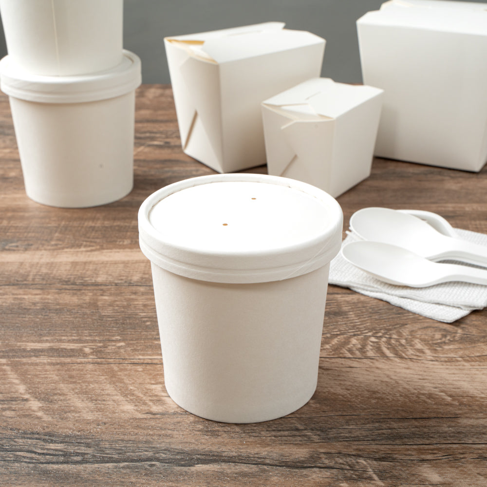 Bio Tek Round White Paper Soup Container Lid - Fits 8 and 12 oz - 25 count box