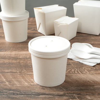 Bio Tek Round White Paper Soup Container Lid - Fits 8 and 12 oz - 25 count box