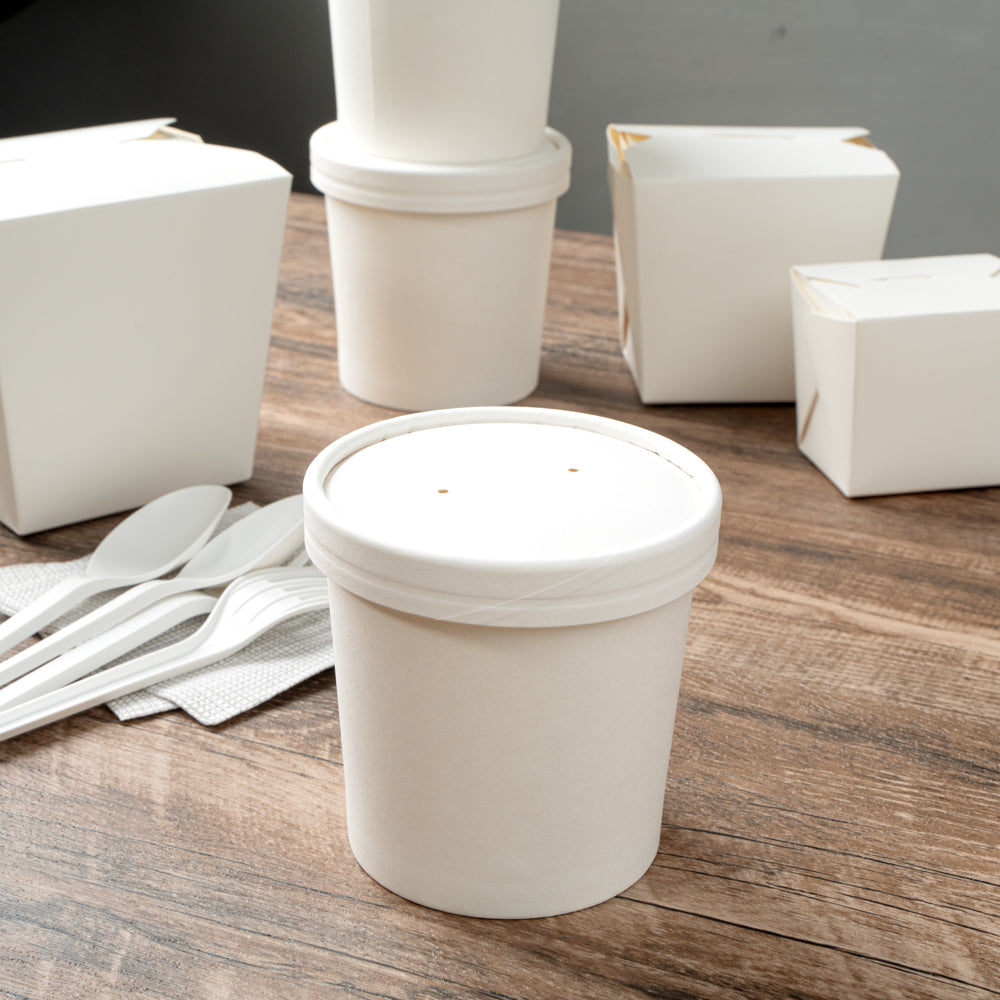 Bio Tek Round White Paper Soup Container Lid - Fits 8 and 12 oz - 25 count box