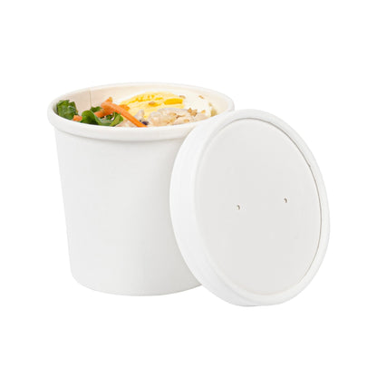 Bio Tek Round White Paper Soup Container Lid - Fits 8 and 12 oz - 200 count box