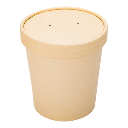 Bio Tek Round Bamboo Paper Soup Container Lid - Fits 16 oz - 25 count box