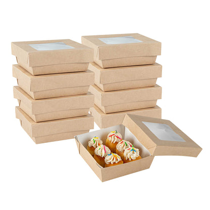 Cafe Vision 13 oz Square Kraft Paper Small Take Out Container - 4 1/2" x 4 1/2" x 1 1/2" - 200 count box