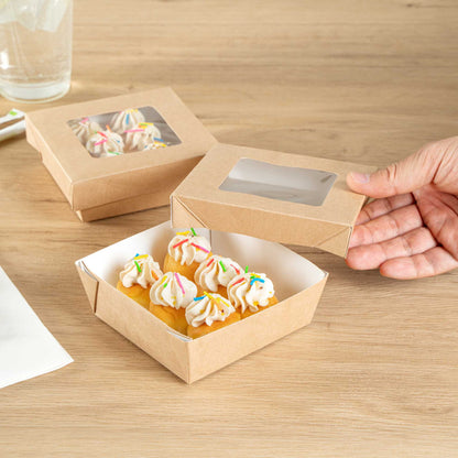Cafe Vision 13 oz Square Kraft Paper Small Take Out Container - 4 1/2" x 4 1/2" x 1 1/2" - 25 count box