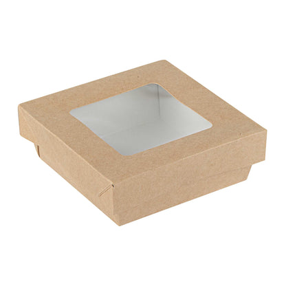 Cafe Vision 13 oz Square Kraft Paper Small Take Out Container - 4 1/2" x 4 1/2" x 1 1/2" - 200 count box