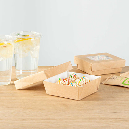 Cafe Vision 13 oz Square Kraft Paper Small Take Out Container - 4 1/2" x 4 1/2" x 1 1/2" - 200 count box