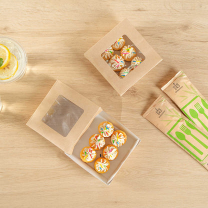 Cafe Vision 13 oz Square Kraft Paper Small Take Out Container - 4 1/2" x 4 1/2" x 1 1/2" - 200 count box