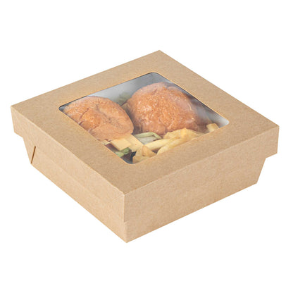 Cafe Vision 27 oz Square Kraft Paper Medium Take Out Container - 5 1/4" x 5 1/4" x 2" - 200 count box