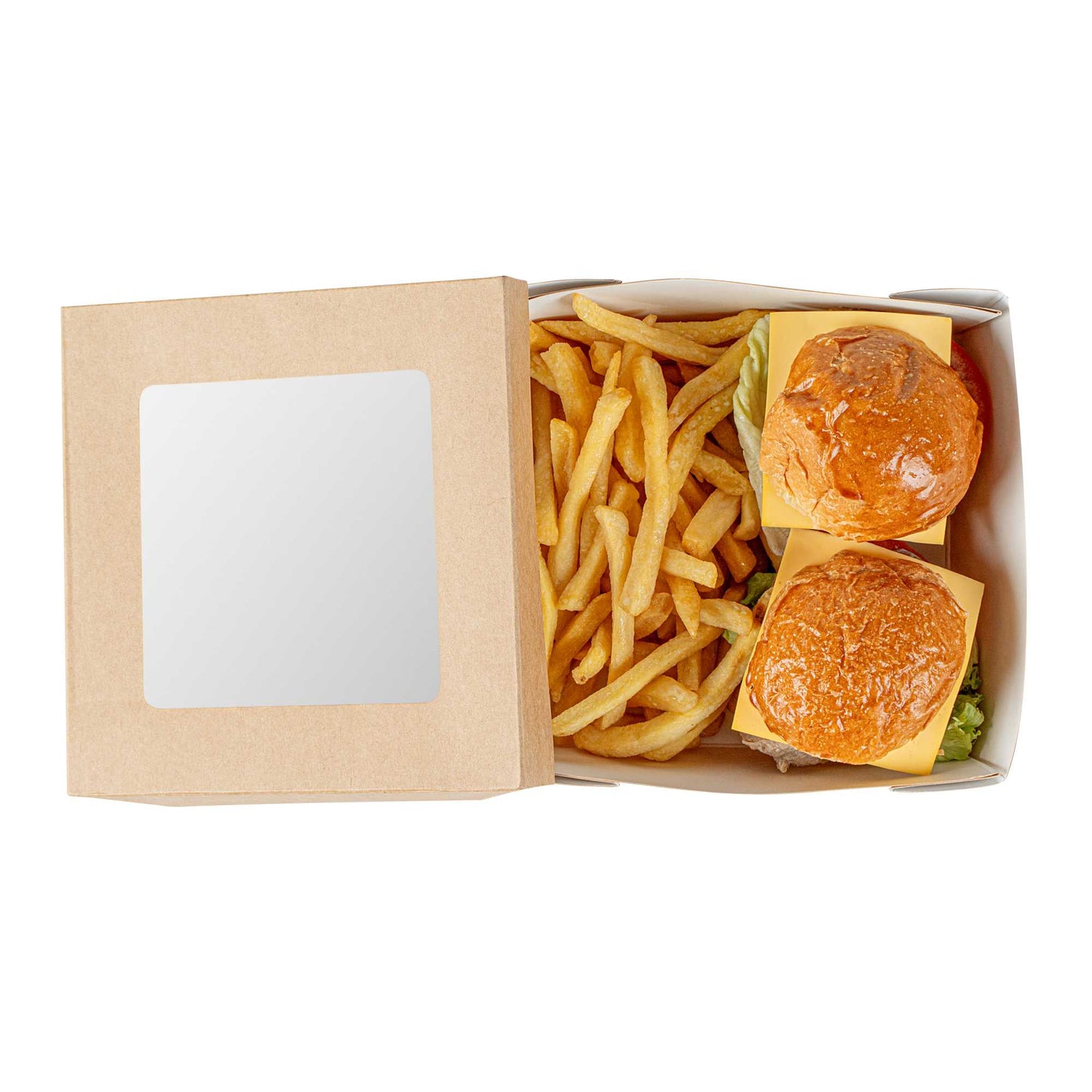 Cafe Vision 27 oz Square Kraft Paper Medium Take Out Container - 5 1/4" x 5 1/4" x 2" - 25 count box