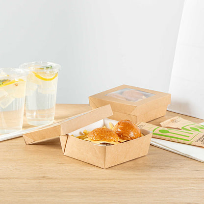 Cafe Vision 27 oz Square Kraft Paper Medium Take Out Container - 5 1/4" x 5 1/4" x 2" - 200 count box