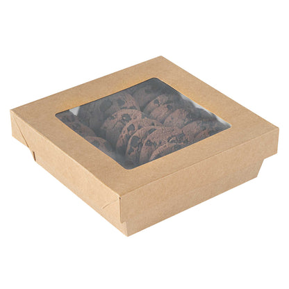Cafe Vision 34 oz Square Kraft Paper Large Take Out Container - 6" x 6" x 2" - 25 count box
