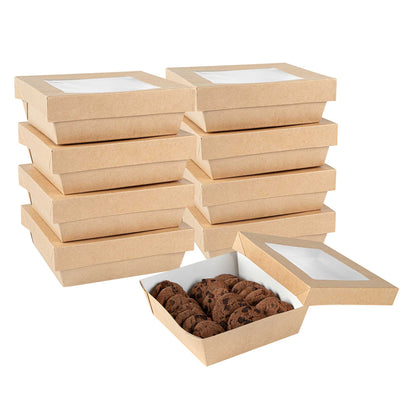 Cafe Vision 34 oz Square Kraft Paper Large Take Out Container - 6" x 6" x 2" - 25 count box