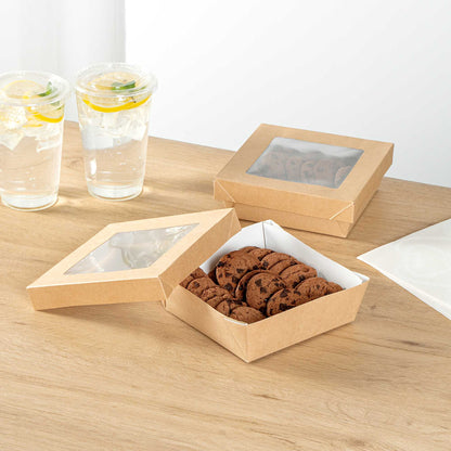 Cafe Vision 34 oz Square Kraft Paper Large Take Out Container - 6" x 6" x 2" - 25 count box
