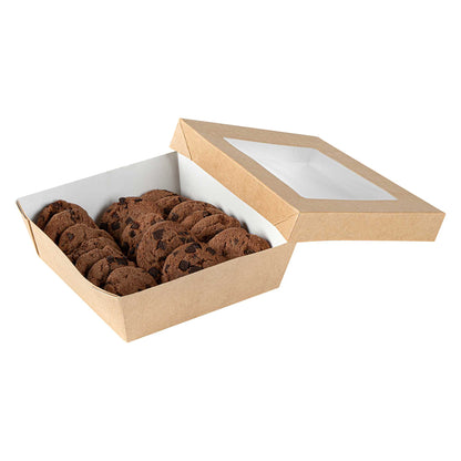 Cafe Vision 34 oz Square Kraft Paper Large Take Out Container - 6" x 6" x 2" - 25 count box