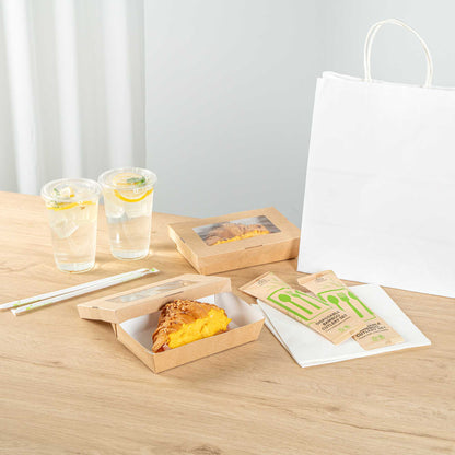Cafe Vision 28 oz Rectangle Kraft Paper Small Take Out Container - 7 1/2" x 5" x 1 1/2" - 25 count box