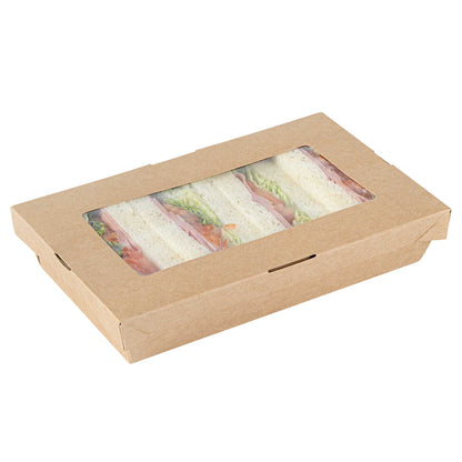 Cafe Vision 34 oz Rectangle Kraft Paper Large Take Out Container - 8 1/2" x 5 1/4" x 1 1/2" - 25 count box