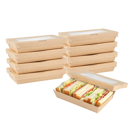 Cafe Vision 34 oz Rectangle Kraft Paper Large Take Out Container - 8 1/2" x 5 1/4" x 1 1/2" - 25 count box