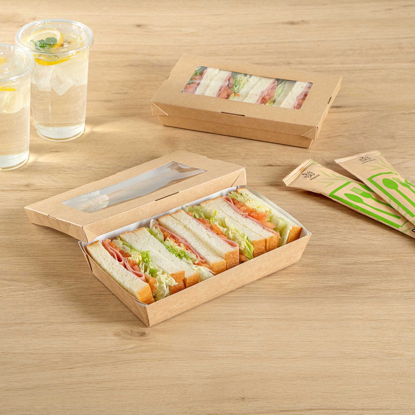 Cafe Vision 34 oz Rectangle Kraft Paper Large Take Out Container - 8 1/2" x 5 1/4" x 1 1/2" - 25 count box
