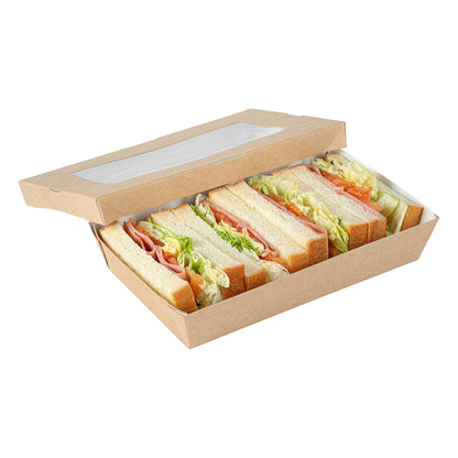 Cafe Vision 34 oz Rectangle Kraft Paper Large Take Out Container - 8 1/2" x 5 1/4" x 1 1/2" - 25 count box