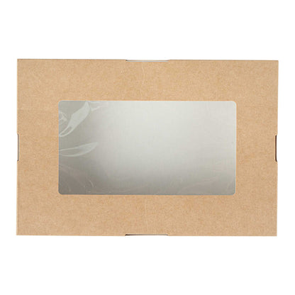 Cafe Vision 34 oz Rectangle Kraft Paper Large Take Out Container - 8 1/2" x 5 1/4" x 1 1/2" - 25 count box