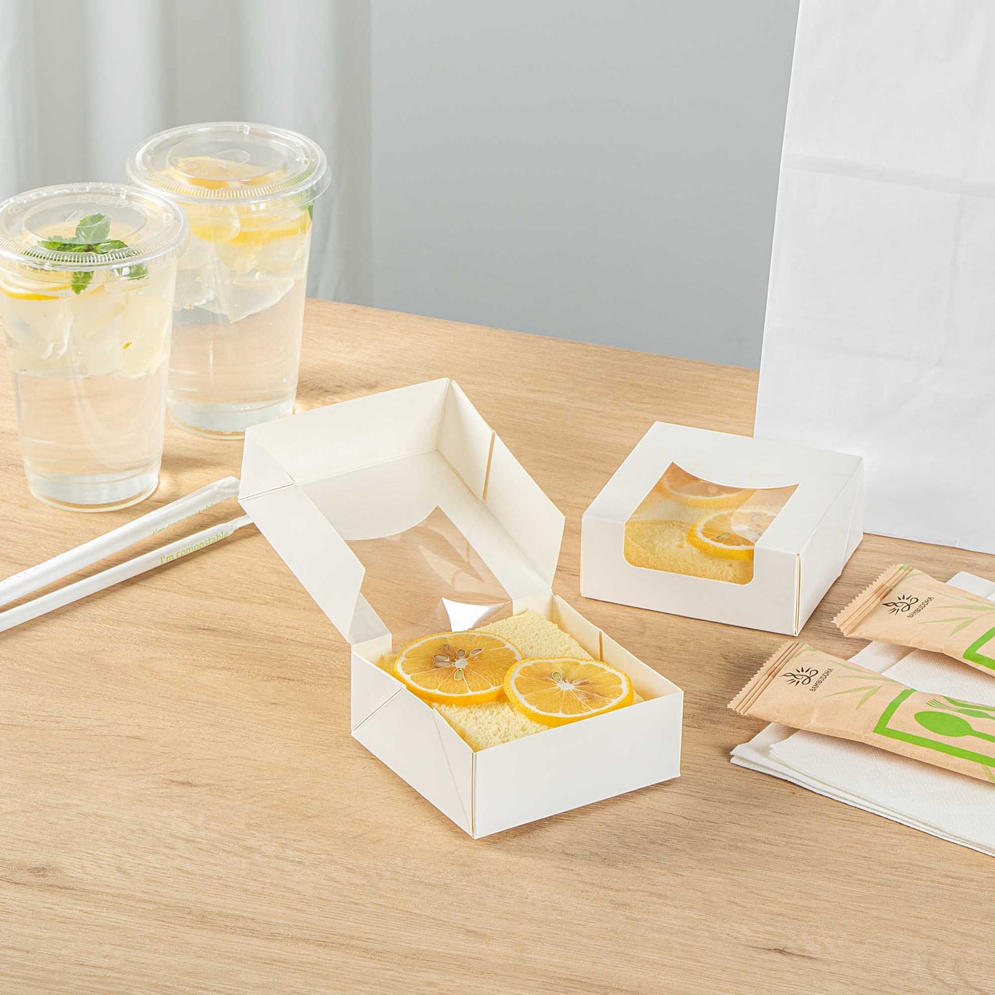 Cafe Vision 11 oz Square White Paper Small Take Out Container - 4" x 4" x 1 1/2" - 25 count box