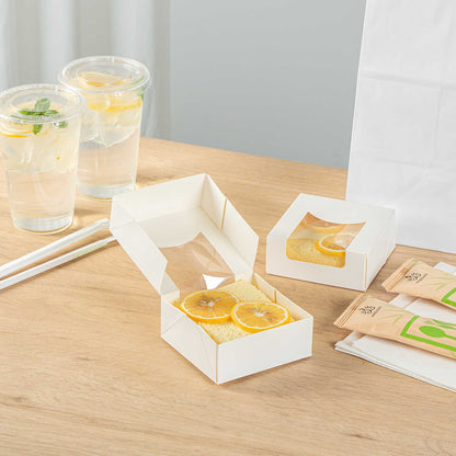 Cafe Vision 11 oz Square White Paper Small Take Out Container - 4" x 4" x 1 1/2" - 25 count box