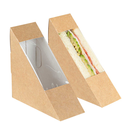 Cafe Vision Triangle Kraft Paper Small Sandwich Box - 4 3/4" x 4 3/4" x 2" - 200 count box