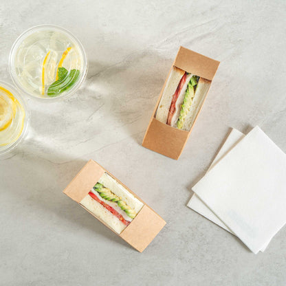 Cafe Vision Triangle Kraft Paper Small Sandwich Box - 4 3/4" x 4 3/4" x 2" - 25 count box