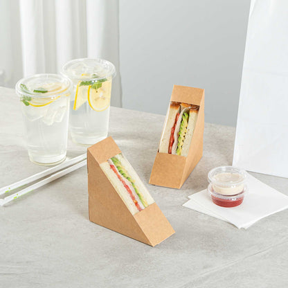 Cafe Vision Triangle Kraft Paper Small Sandwich Box - 4 3/4" x 4 3/4" x 2" - 25 count box