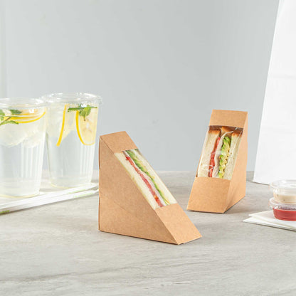 Cafe Vision Triangle Kraft Paper Small Sandwich Box - 4 3/4" x 4 3/4" x 2" - 200 count box