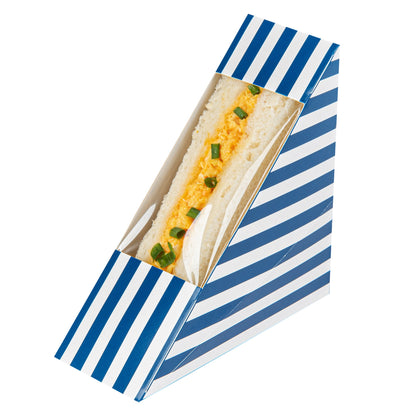 Cafe Vision Triangle Blue and White Stripe Paper Small Sandwich Box - 4 3/4" x 4 3/4" x 2" - 25 count box
