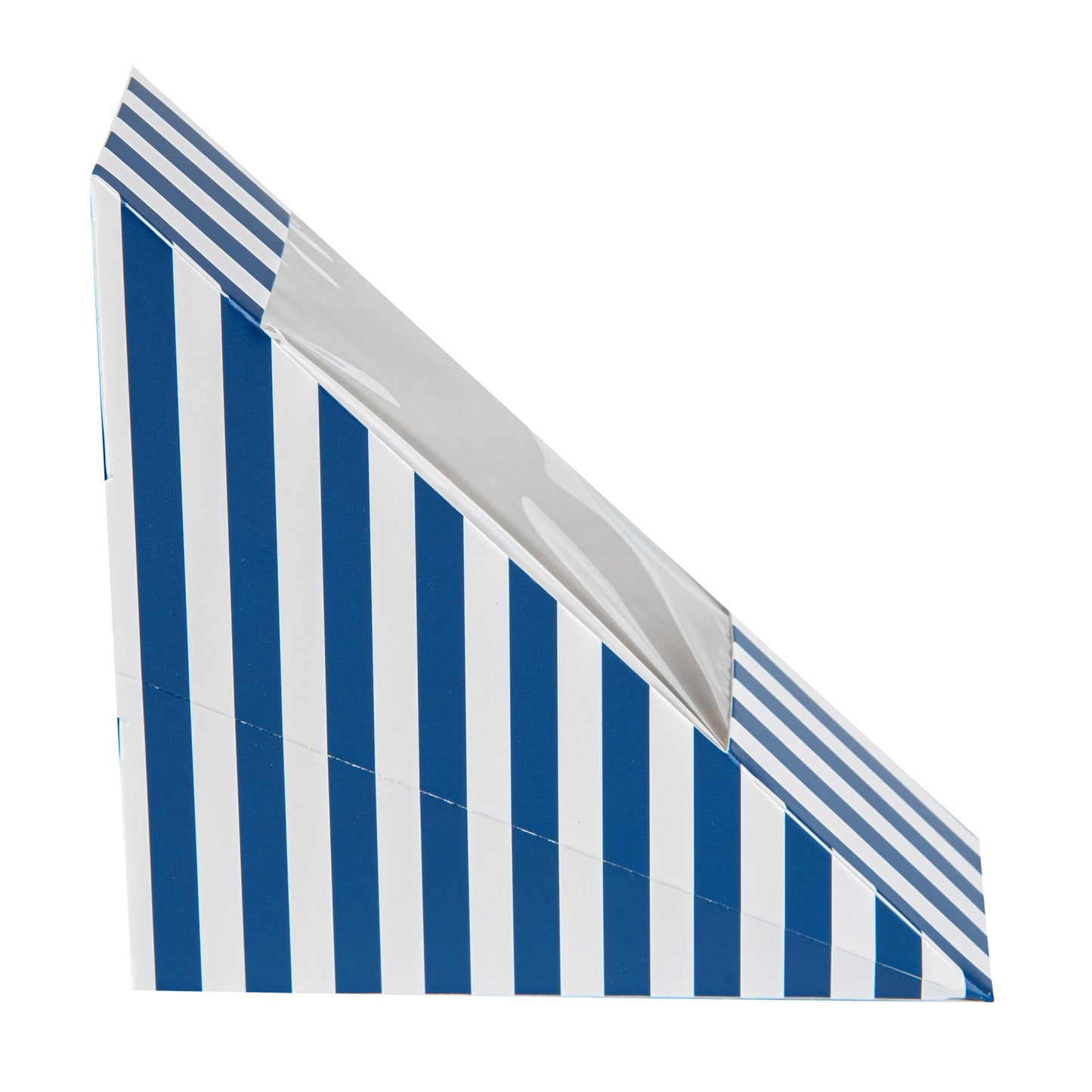 Cafe Vision Triangle Blue and White Stripe Paper Small Sandwich Box - 4 3/4" x 4 3/4" x 2" - 25 count box
