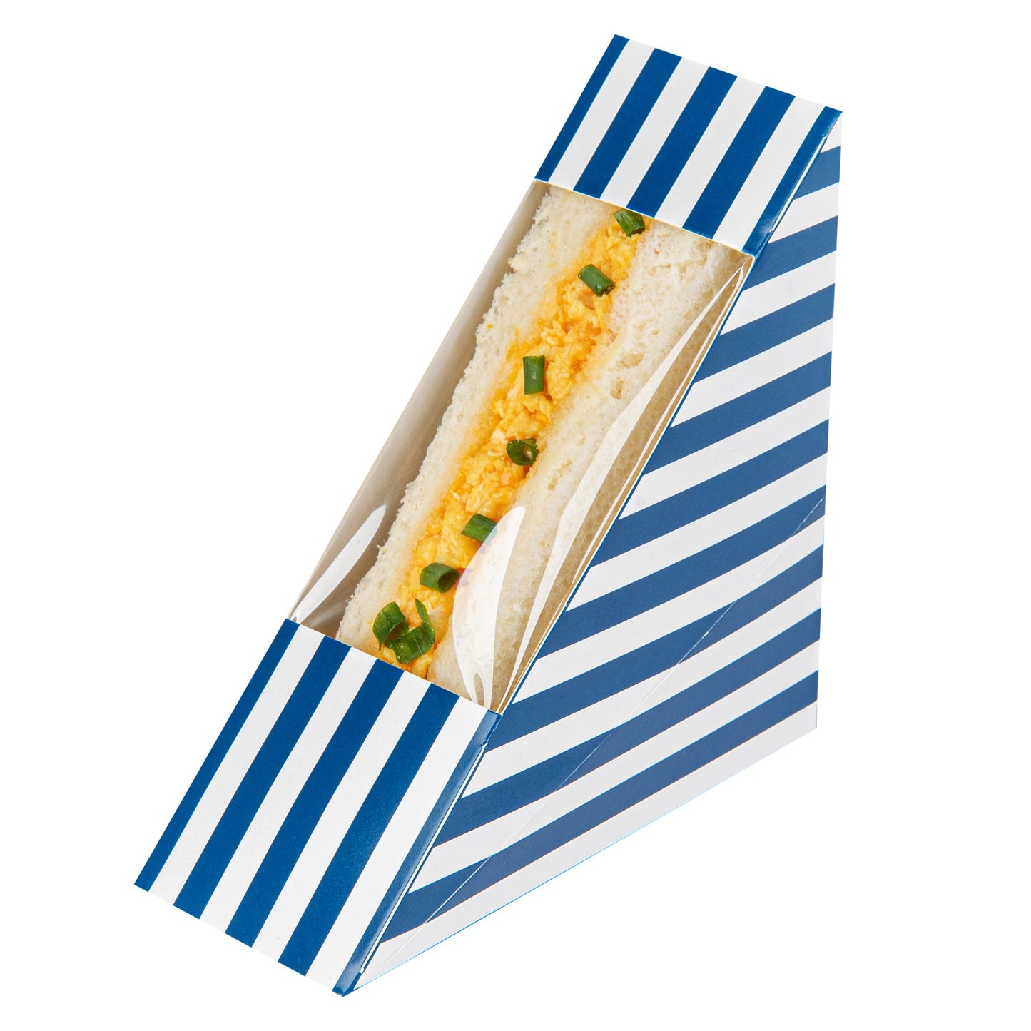 Cafe Vision Triangle Blue and White Stripe Paper Small Sandwich Box - 4 3/4" x 4 3/4" x 2" - 200 count box
