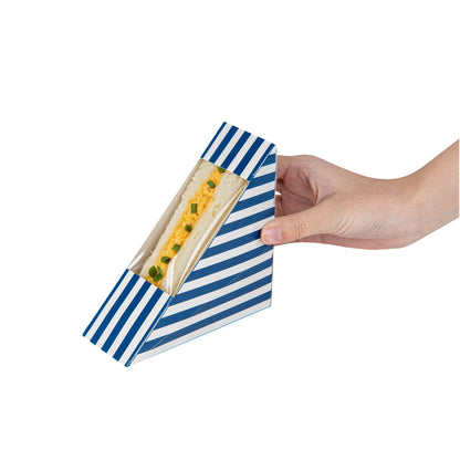 Cafe Vision Triangle Blue and White Stripe Paper Small Sandwich Box - 4 3/4" x 4 3/4" x 2" - 200 count box