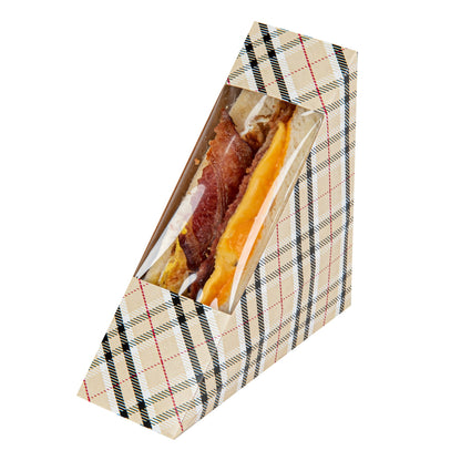 Cafe Vision Triangle Plaid Paper Small Sandwich Box - 4 3/4" x 4 3/4" x 2" - 25 count box